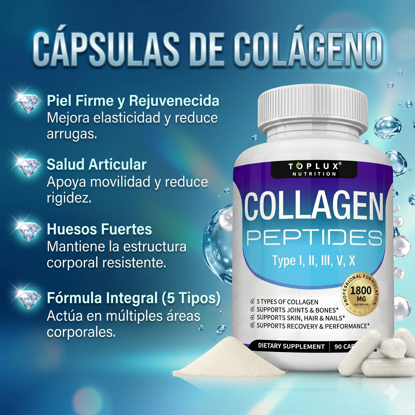 Vital 5: 60 Capsulas De Colágeno Peptides (I Ii Iiiv Y X). 💎